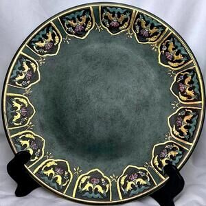 Lovely Vintage 14" Hand Painted Decorative Charger Plate w/ Gold Accents